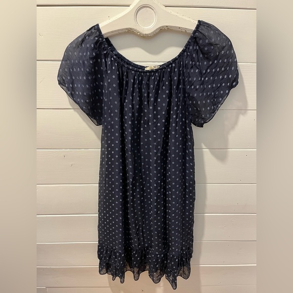 GIUSY Navy Silk-Blend Polka Dot Dress – Size S - Picture 5 of 9
